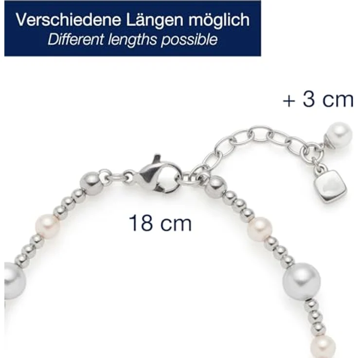 JEWELS BY LEONARDO Armband Elsana, silberfarbener Edelstahl mit Imitationsperlen in Weiß, Creme und Hellgrau, 18-21 cm verstellbar, Schmuck für Damen – Bild 2