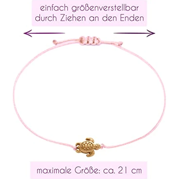Selfmade Jewelry Schildkröte Armband Damen, Handgemachtes Makramee-Armbändchen in Rosegold, Größenverstellbar mit Geschenk-Verpackung – Bild 3