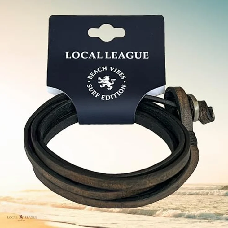 LOCAL LEAGUE Leder-Wickelarmband 'SURF CREW HAWAII', verstellbar bis 95 cm, handgemacht in Europa, aus echtem Leder in Kaffeeschwarz – Bild 4
