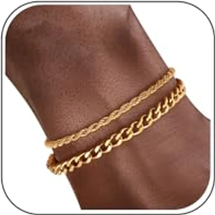 J.Fée Gold Armband Set für Herren, 2 Stück, 316L Edelstahl, hypoallergen, verstellbar, kubanischer Stil – Bild 1