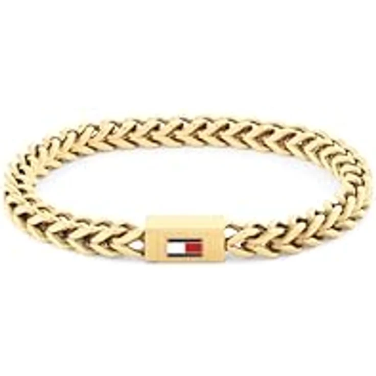 Tommy Hilfiger Jewelry Gliederarmband für Herren, Gelbgoldene Edelstahl-Franco-Kette mit ikonischer Flagge, 19 cm Länge – Bild 1