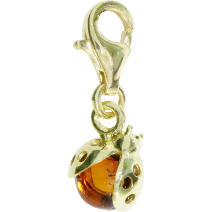 OSTSEE-SCHMUCK Kettenanhänger Charm-Einhänger Marienkäfer, Gold 333/000 mit cognacfarbenem Bernstein, 6 mm