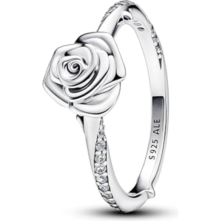 PANDORA Moments Blühende Rose Ring, Sterling Silber mit Zirkonia Steinen, Größe 56, 193215C01-56