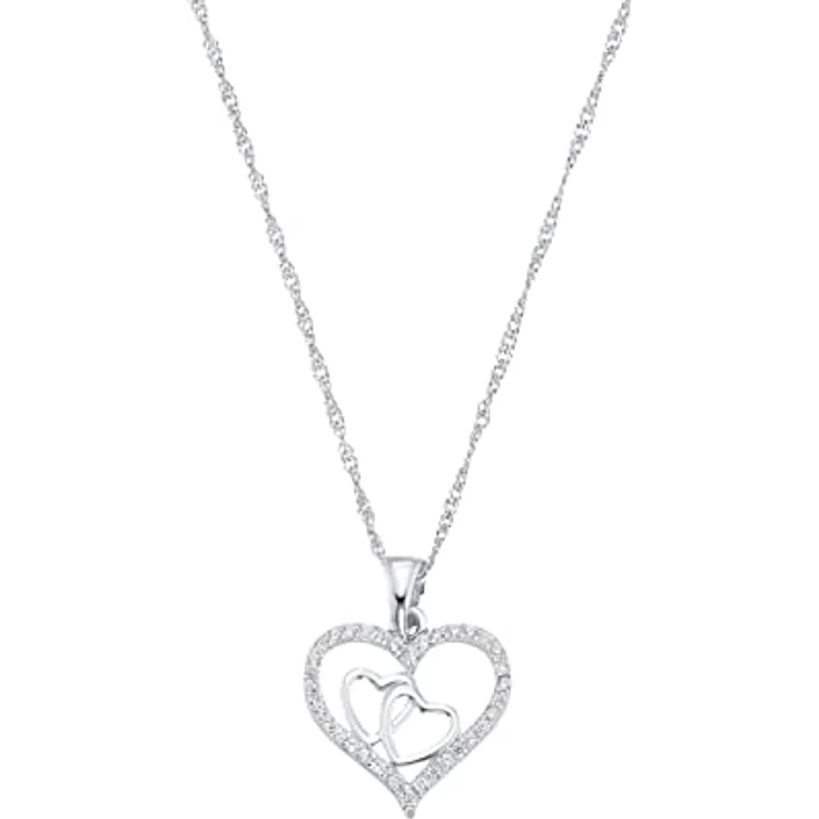 Amor Kette mit Herzanhänger für Damen, 42 cm Singapurkette aus rhodiniertem Sterling Silber 925 mit Zirkonia Herz – Bild 1