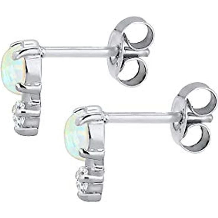 Elli Ohrringe Damen Ohrstecker Vintage, 925 Sterling Silber vergoldet mit Zirkonia Kristallen und Opal – Bild 3