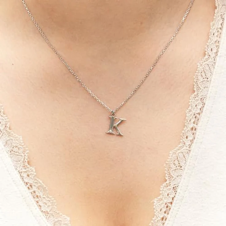 Diamonds by Ellen K. Damen Halskette 925/- Sterling Silber, 45+3cm, glänzend, mit weißem Diamant 0,008ct, Buchstabe K – Bild 3