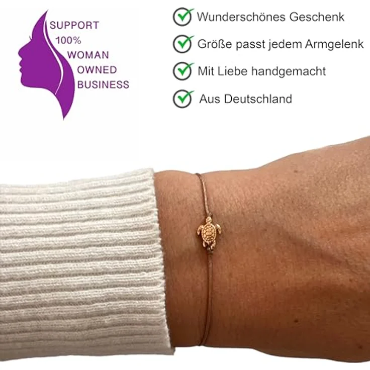 Selfmade Jewelry Damen Armband Schildkröte Handgemachtes Makramee-Armbändchen in Roségold, Größenverstellbar, Inkl. Geschenk-Verpackung – Bild 3