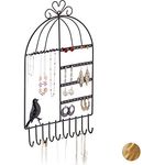 Relaxdays Schmuckhalter Vogelkäfig, Schmuckaufbewahrung für Ketten, Ohrringe & Armbänder, schwarz, HBT 44,5x25,5x4,5 cm