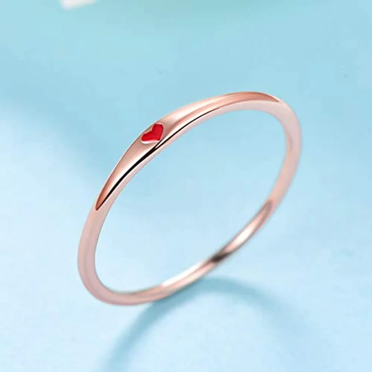 BONLAVIE 925 Sterling Silber Herz Carve Hochzeit Band, stapelbarer Versprechen Ring für Damen, C-Rosegold-Rot, 54 (17.3) – Bild 4