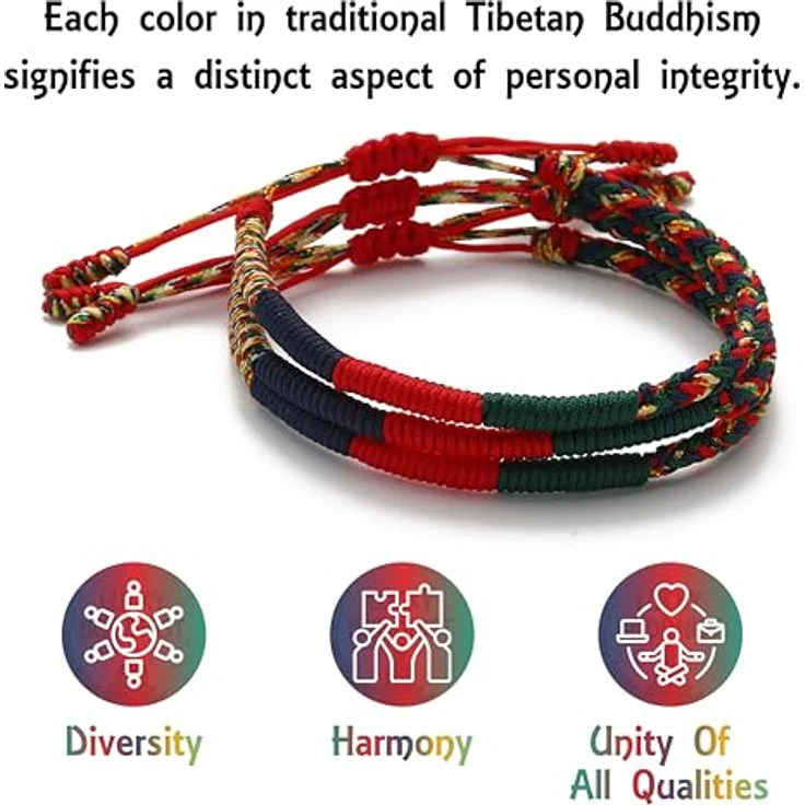 LUCKY BUDDHIST 3 Tibetische Glücksarmbänder, Handgemachte Freundschaftsarmbänder aus geflochtenem Stoff, Anpassbar für Männer und Frauen, Bringt Glück und positive Energie – Bild 3