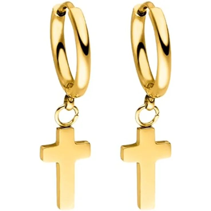 Purelei Cross Creole Ohrringe Gold, Damenohrringe aus Edelstahl, wasserfest, 13,9mm Durchmesser, eleganter Modeschmuck