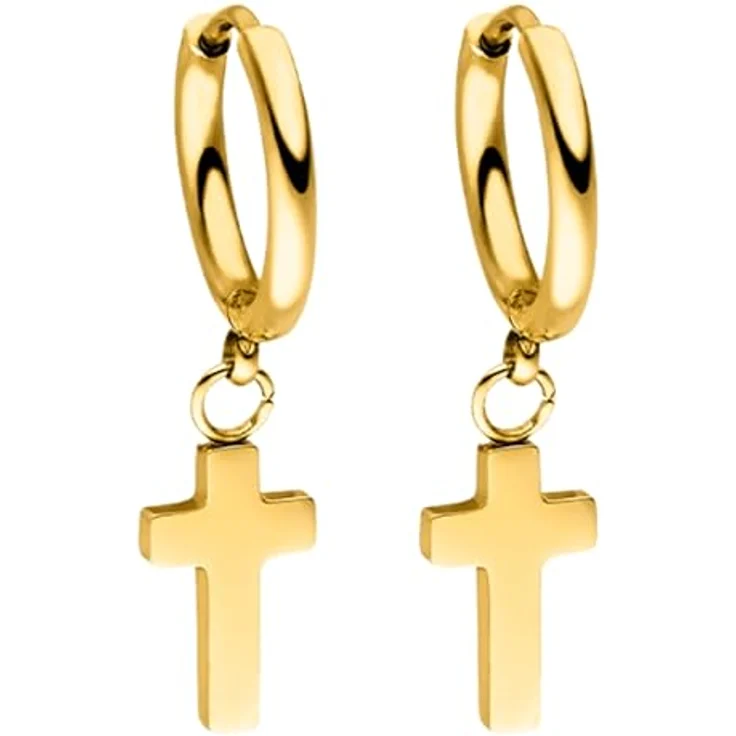 Purelei Cross Creole Ohrringe Gold, Damenohrringe aus Edelstahl, wasserfest, 13,9mm Durchmesser, eleganter Modeschmuck – Bild 1