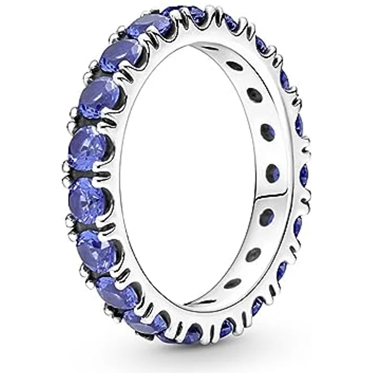 PANDORA Ring Timeless "funkelnde Reihe", silber mit blauen Kristallen, Größe 50