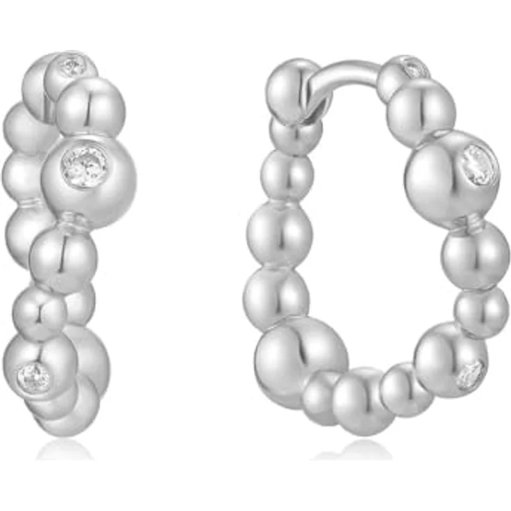 ANIA HAIE MELODIC POET Huggie Hoop Ohrringe, 925 Sterling Silber mit 6 Zirkonia und Goldperlen, 16mm, inkl. Geschenkverpackung – Bild 1