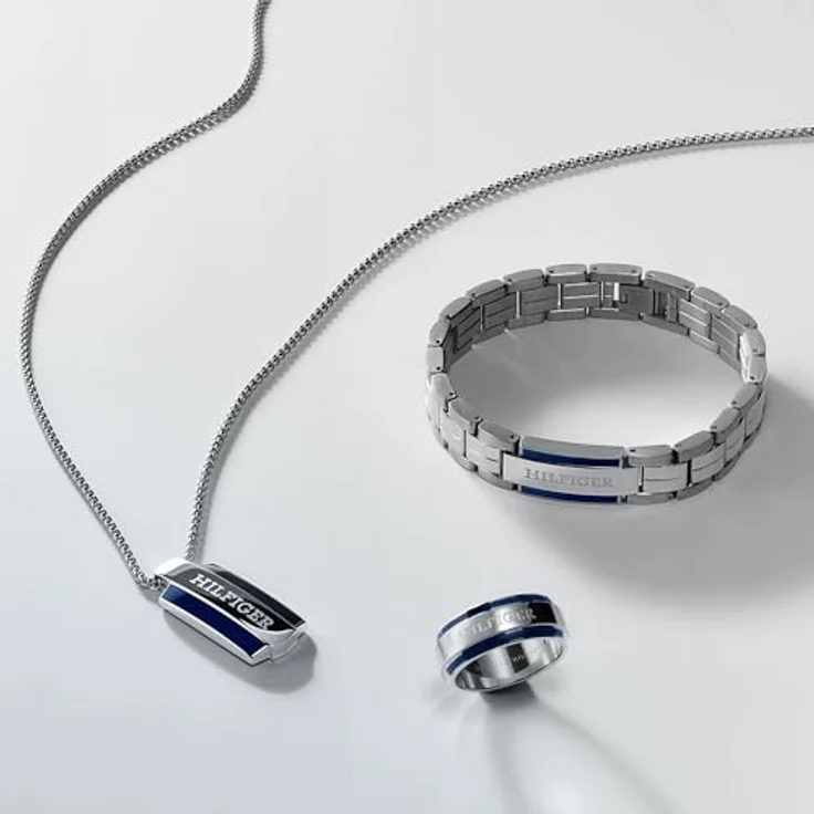 Tommy Hilfiger Jewelry Armband Edelstahl und Gelbgold, Herren-Armband mit Knebelverschluss und blauem Emaille-Detail, 190 mm – Bild 4