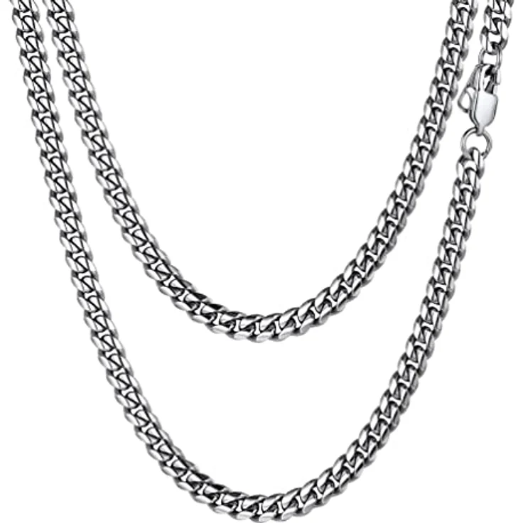 PROSTEEL Panzerkette 6mm breit Herren Halskette Edelstahl, schwer Kubanische Gliederkette 46cm/18 Zoll, Hip-Hop Street Style Schmuck in silber – Bild 1