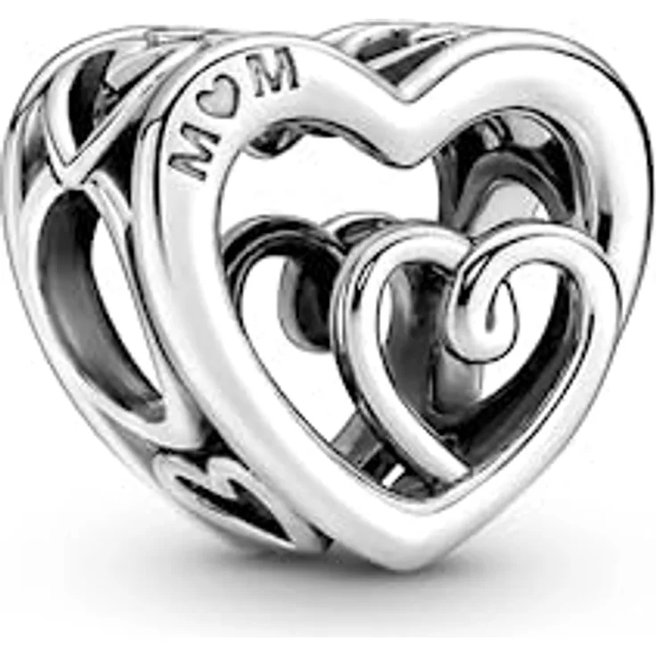 PANDORA Charm Herz "MOM", Silber 790800C00, mit Gravur „I love You Forever“ und unendlichen Herzen, kompatibel mit Pandora Moments Armbändern
