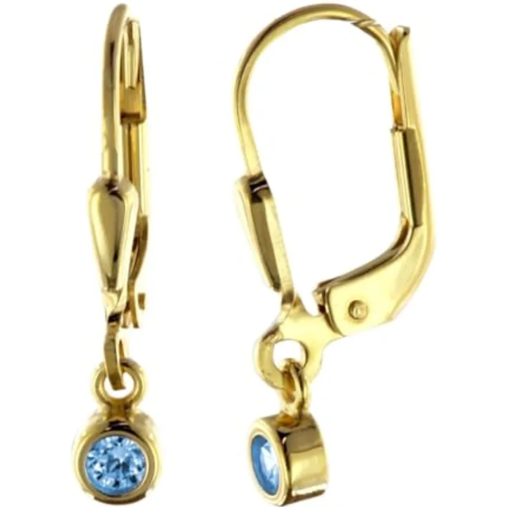 trendor Damen Ohrringe Gold 333/8 K Ohrhänger mit Blauem Zirkonia, 19 mm, hochglanzpolierte Oberfläche
