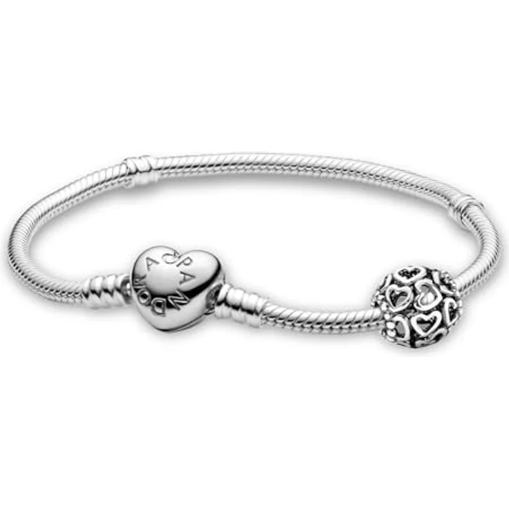 PANDORA Geschenkset Damenarmband Silber Herzen 28926-20, 20 cm, 925 Silber mit Herzverschluss, inklusive Charm, elegante Verpackung – Bild 1