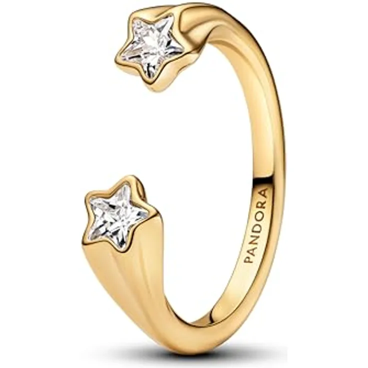 PANDORA Moments Sternschnuppen Offener Ring aus Sterling Silber mit vergoldeter Metalllegierung und Zirkonia, Größe: 56, 163582C01-56