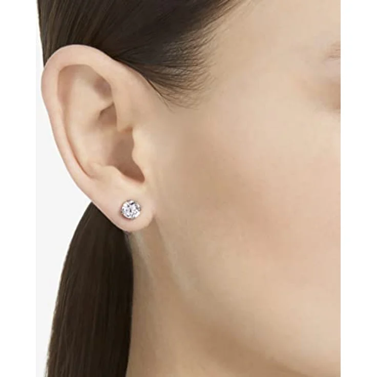 Swarovski Stilla Ohrringe, Rhodinierte Ohrstecker mit klaren Swarovski Kristallen und Pavé-Einfassung – Bild 2