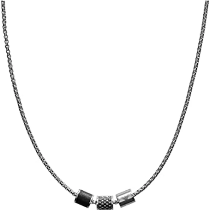 EMPORIO ARMANI Herren Halskette EGS2383020, 52,5 cm Silber Edelstahl mit Rondelle aus schwarzem Leder und silbernem Mesh – Bild 1