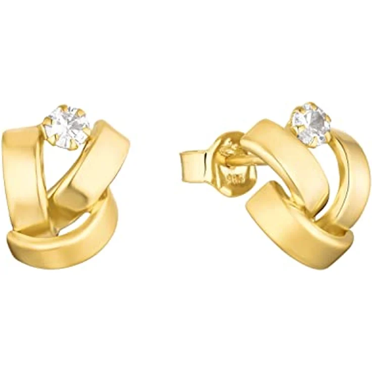 Amor Damen Ohrstecker mit Zirkonia, 1,1 cm, 585 Gelbgold, in Schmuck Geschenk Box, 2015292 – Bild 1
