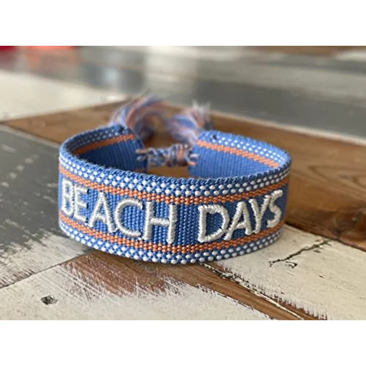 LS-LebenStil Exklusives Statement Armband Beach Days, blau-weiß-orange, 16-20cm, bestickt, Boho Canvas, mit Quasten, gewebt, für Damen, Freundschaftsarmband – Bild 4