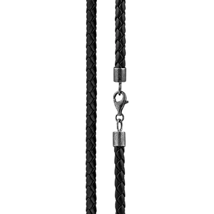 Kuzzoi Männer Lederhalskette mit Kreuz Anhänger aus 925 Sterling Silber, geflochtenes Rinderleder in schwarz, 5,5mm dick, Kettenlängen 50 cm und 55 cm, Modell ZOI-001-50 – Bild 2
