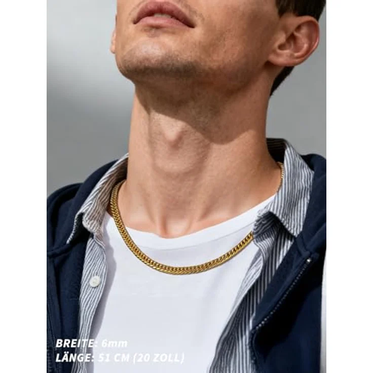 FindChic Panzerkette Herren Gold 6mm massiv, Cuban Link Chain 71cm, hochglanzpoliertes Metall, in Geschenkebox für Weihnachten und Valentinstag – Bild 2