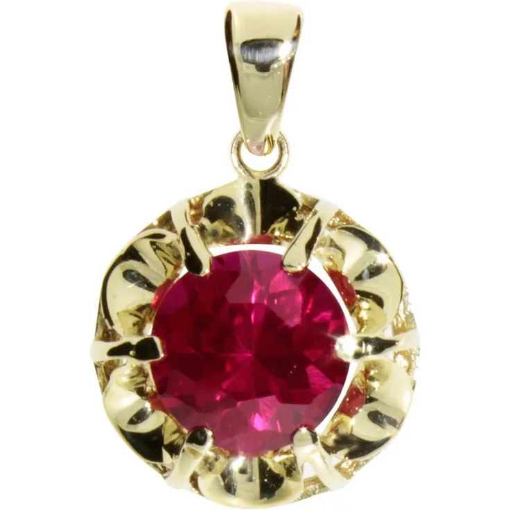 OSTSEE-SCHMUCK Kettenanhänger Anhänger Pia, 9 mm Goldanhänger mit synthetischem Rubin, Innendurchmesser 3,4 mm