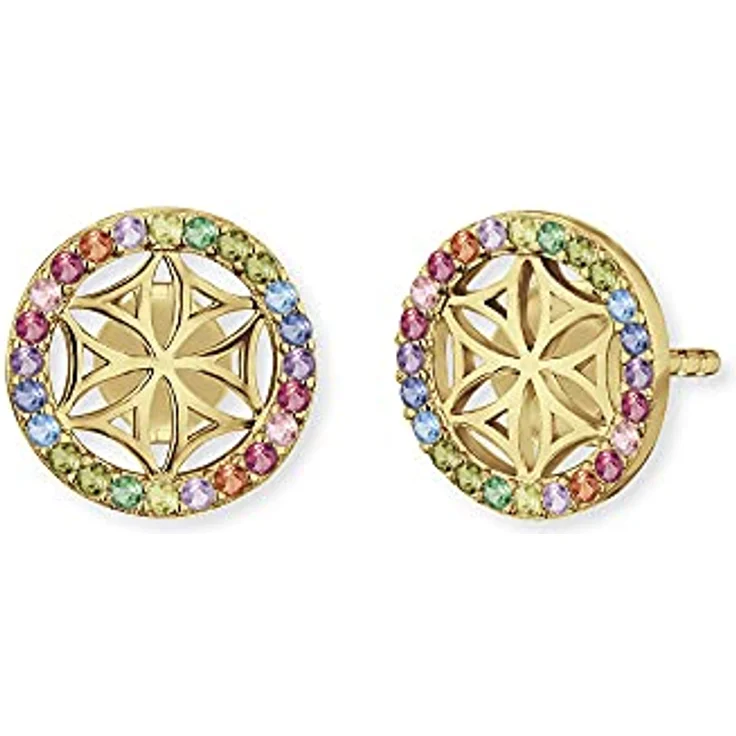Engelsrufer Ohrringe Lebensblume Multicolor, vergoldetes Sterling Silber mit 45 Zirkonia Steinen, nickelfrei, Steckverschluss, 10mm – Bild 1
