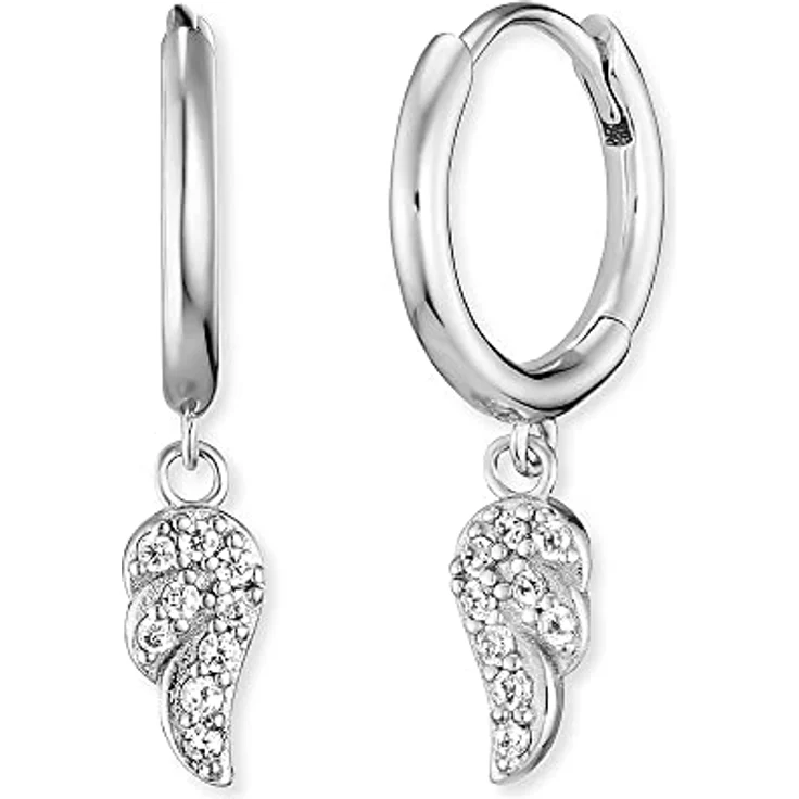 Engelsrufer Damen Creole, Sterling Silber mit beweglichem Flügelchen und Zirkonia Steinen, 23mm, nickelfrei, Clipverschluss – Bild 1