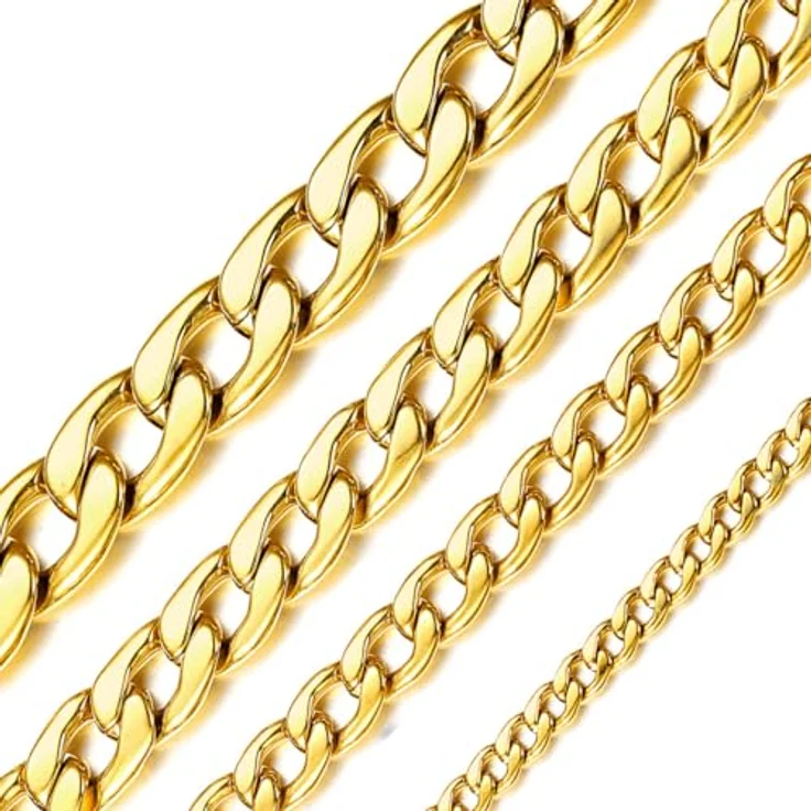 ChainsHouse Goldene Edelstahl Halskette Herren, 9mm Kubanische Panzerkette, 55cm, antiallergen, 18k vergoldet – Bild 1