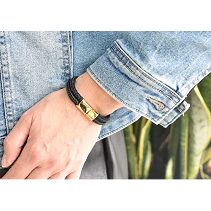 Galeara Noa Premio, Segeltau Armband geflochten mit Magnetverschluss, Schwarz-Gold, 185 mm – Bild 2