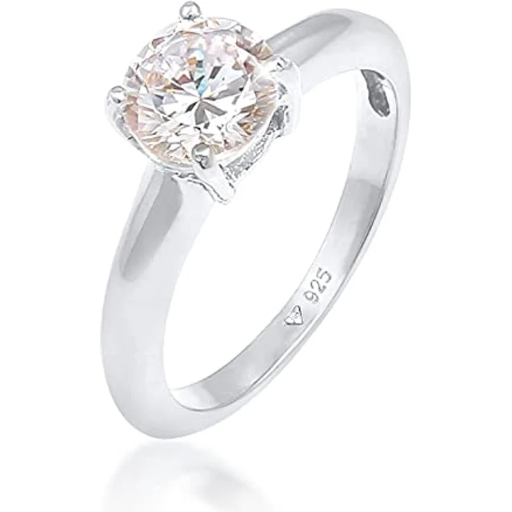 Elli Damenring Solitär mit Zirkonia Kristall, 925 Sterling Silber, zeitloses Design, handgefertigt – Bild 1