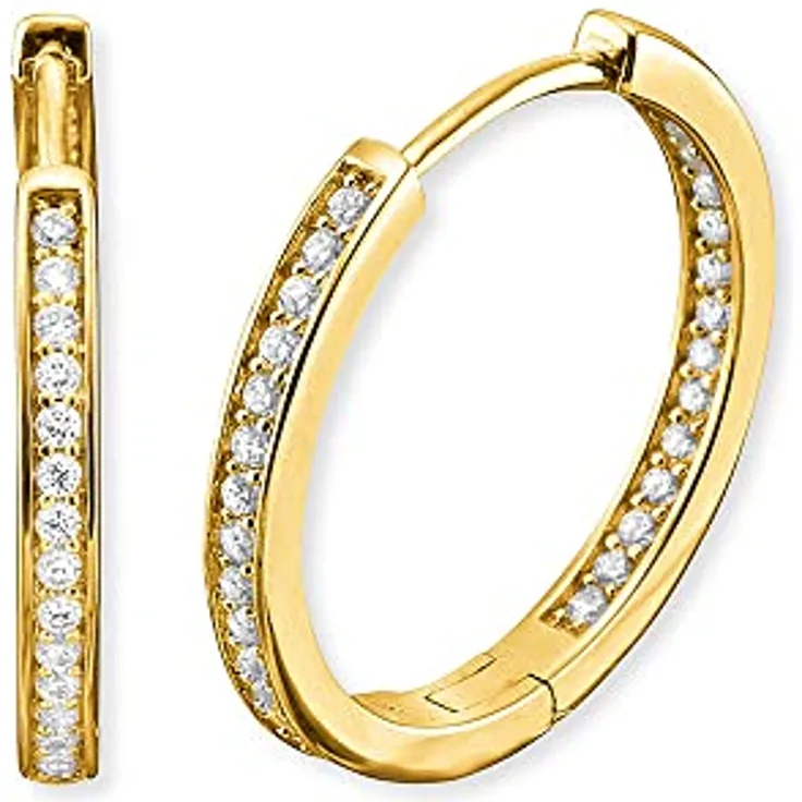 Engelsrufer Creolen ERE-LISA-ZI-G-CR, Goldene Silber Creolen mit Zirkonia, 24 mm Durchmesser