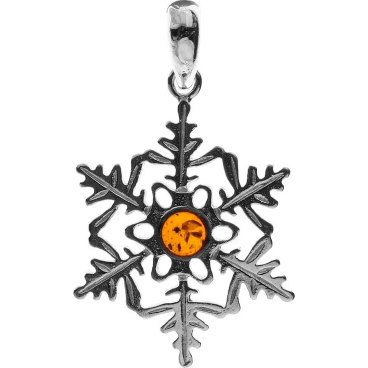 OSTSEE-SCHMUCK Kettenanhänger Schneeflocke aus Sterlingsilber 925/000 mit 4 mm Bernstein, 1-tlg
