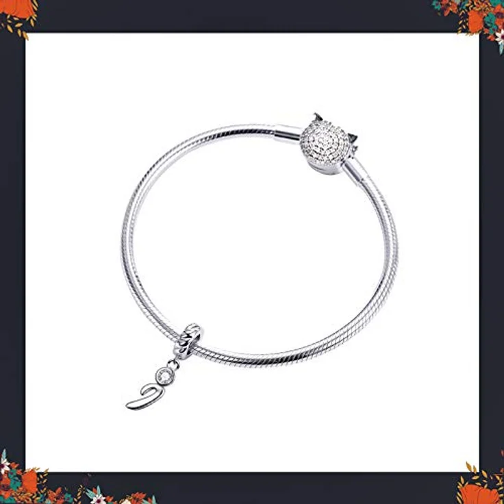 LaMenars Alphabet Charm A, 925 Sterling Silber Charm Bead mit Cubic Zirconia, kompatibel mit Pandora und europäischen Armbändern – Bild 2