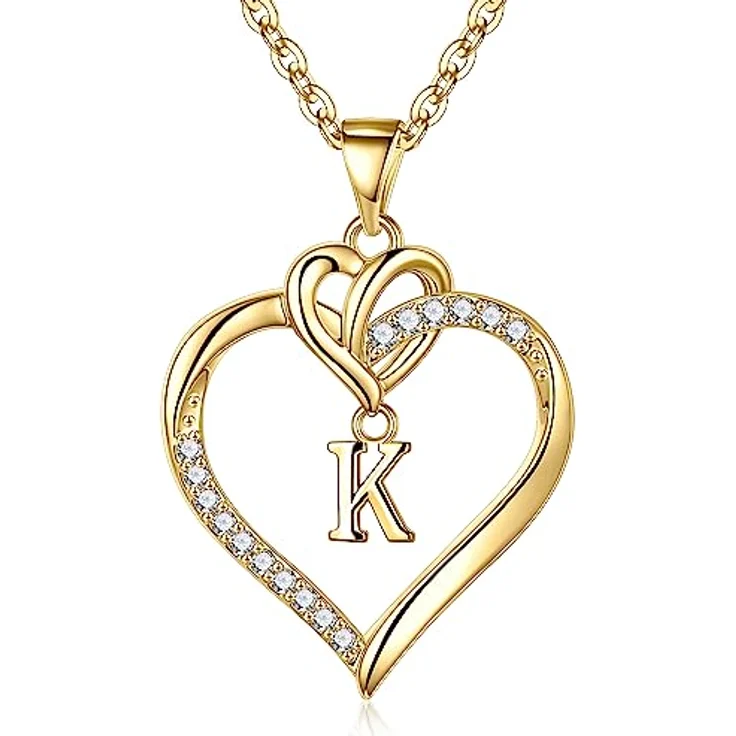 TINGN Herz Anhänger Kette Damen, 14 Karat vergoldete Halskette mit Initial K, 18"-20" verlängerbar, elegantes Schmuckstück für Frauen, perfekte Geschenke zu Geburtstag und Weihnachten – Bild 1