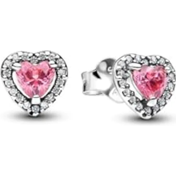 PANDORA Timeless erhabene rosafarbene Herz Ohrstecker aus Sterling Silber mit Zirkonia, 298427C02