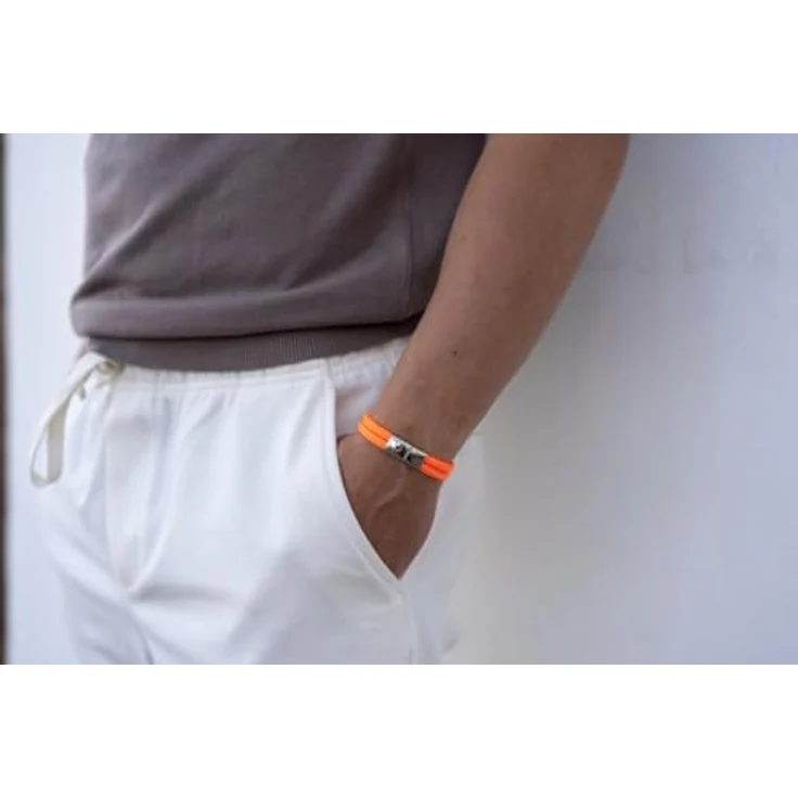 Galeara Noa Segeltau Armband Geflochten in Orange-Schwarz, Nautisch mit Edelstahl Magnetverschluss, Größe 215 mm – Bild 5