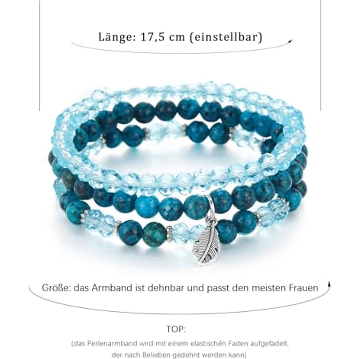 FULU AUTUMN Mehrschichtiges Perlenarmband Stretch Damen-Armband, Boho Modeschmuck in Lake Blue, 3-teiliges Set, ideales Geburtstagsgeschenk für Mama, Oma und Frau – Bild 5