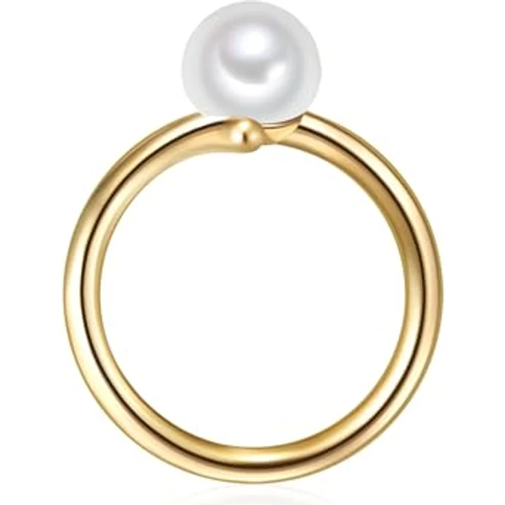 Valero Pearls Damen-Ring Welle, Sterling Silber 925 gelbvergoldet, Süßwasser-Zuchtperle 8 mm, weiß, moderner Perlenring für Frauen – Bild 3