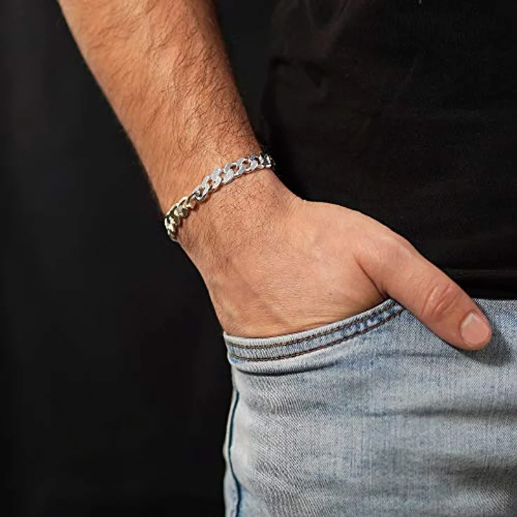 trendor Armband für Männer, 925 Silber Panzerkette massiv, Breite 8,2 mm, diamantierte Flachpanzerkette, Karabinerverschluss, Made in Germany – Bild 5