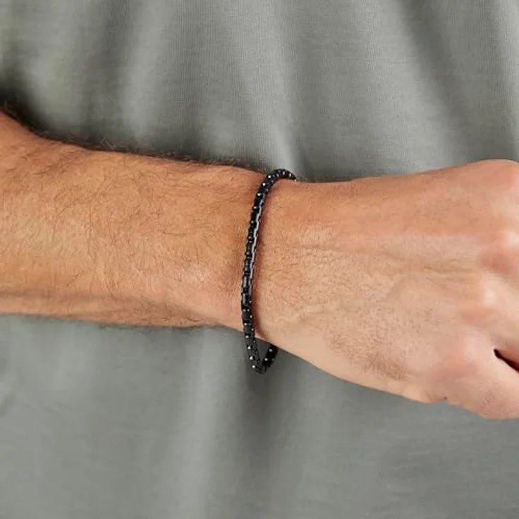 s.Oliver Herren Schmuck – Venezianerkette Halskette & Armband aus mattiertem Edelstahl, schwarz, 22 cm mit Karabinerverschluss, zeitloses Design, perfekte Geschenkidee – Bild 3