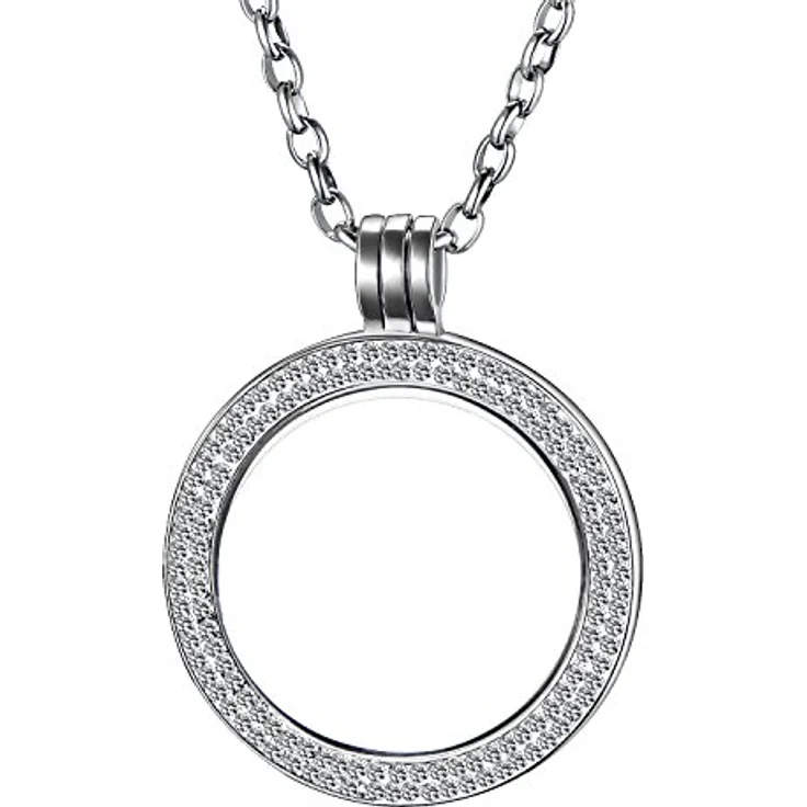 Morella Damen Halskette 70 cm, Edelstahl mit Zirkonia Coin Anhänger 33 mm, Silber – Bild 1