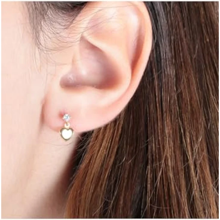 FAVS Paar Ohrstecker aus 375er Gelbgold mit Zirkonia, Herzanhänger, Steckverschluss, 1,1 cm – Bild 2