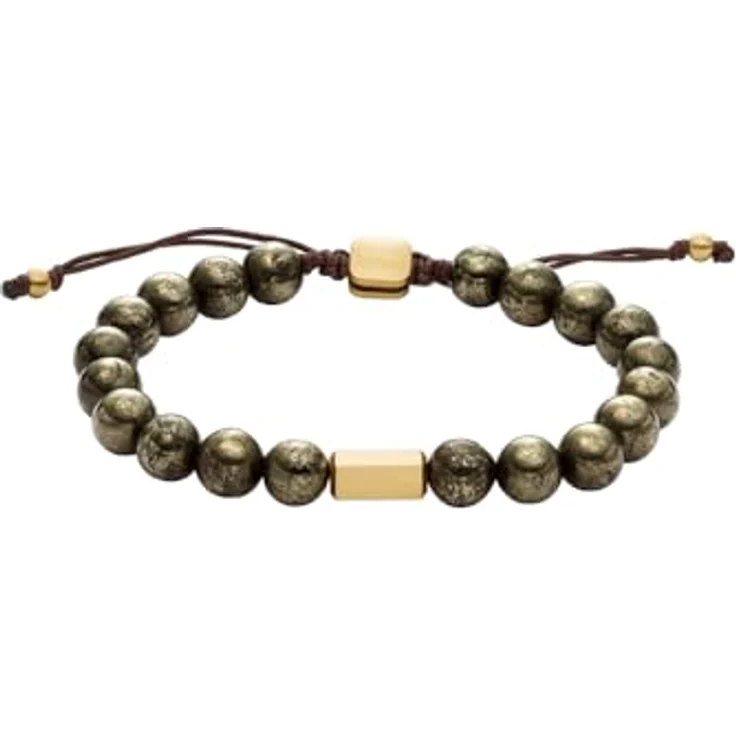 Fossil Herren-Edelstahl-Perlenarmband, Poliertes Design mit Schieberverschluss, Schimmerndes Gold – Bild 1