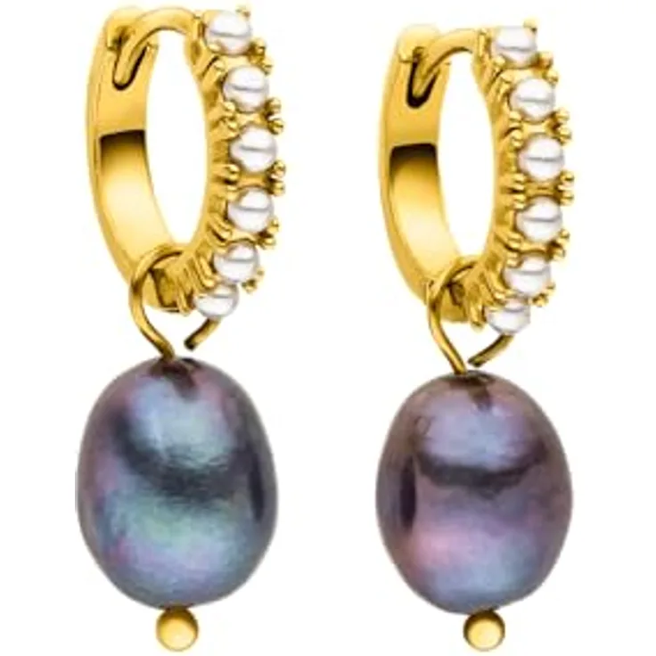 Purelei Pearly Creolen Damen, Edelstahl 18K vergoldet mit Keshiperlen & Glasperlen, Ø 15 mm, Schmuck Unikate (Gold)